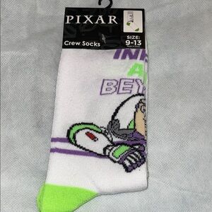 Pixar Buzz Lightyear Toy Story White and Green Crew Socks NWT